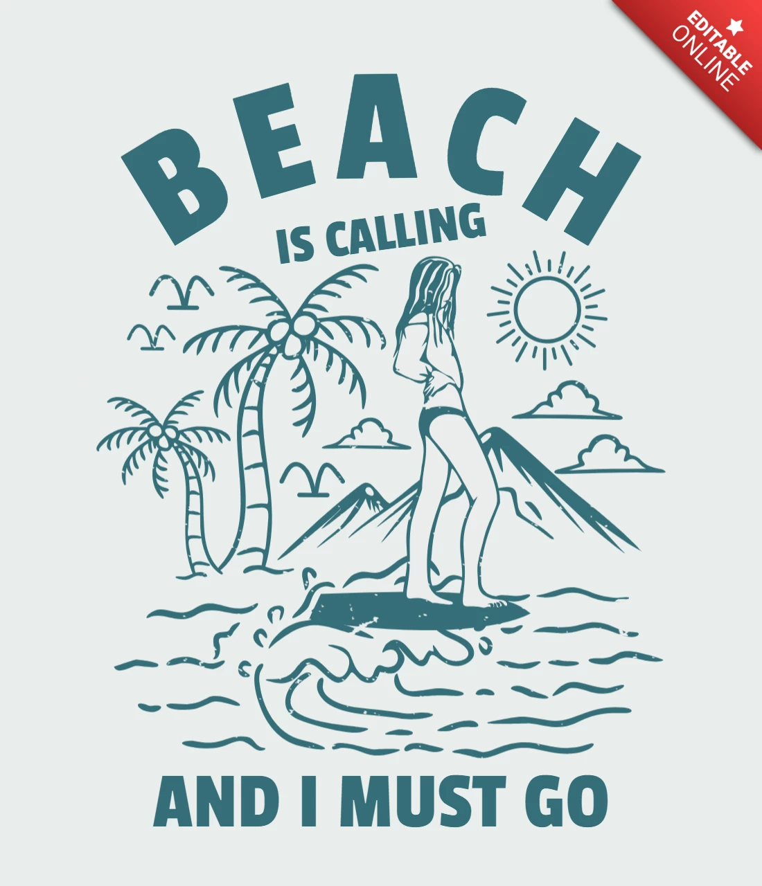 Modèle de conception de t-shirt vintage fille sur la plage été