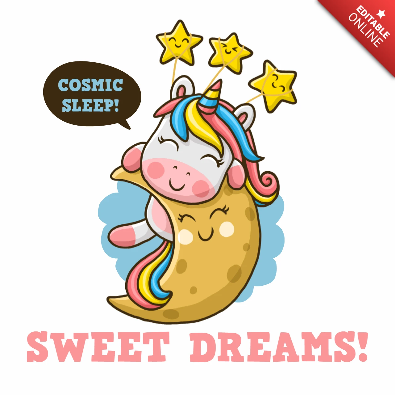 Sweet Dreams Unicorn Design For Cute Chibi Printable Template