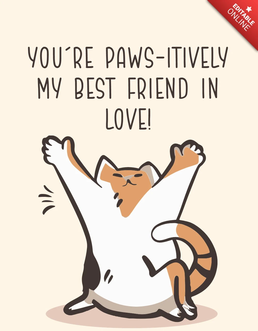 Adorable gato amistad y amor plantilla de tarjeta de felicitación