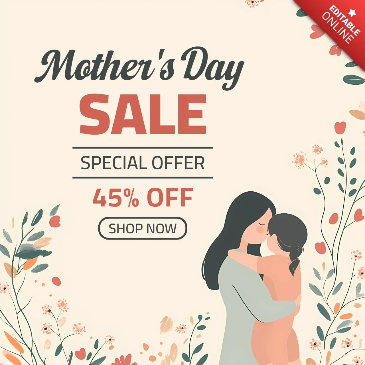 Plantilla de venta para el Día de la Madre - diseño floral con oferta especial