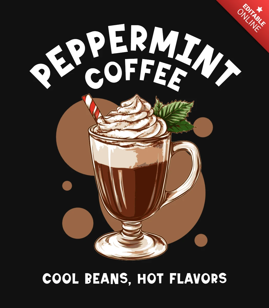 Pfefferminzkaffee-Designvorlage: retro-inspirierte bearbeitbare Grafik für saisonale Aktionen