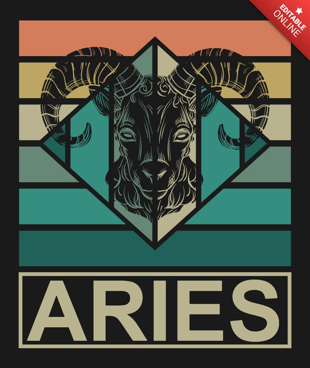 Modèle de t-shirt rétro avec horoscope du signe zodiacal du Bélier