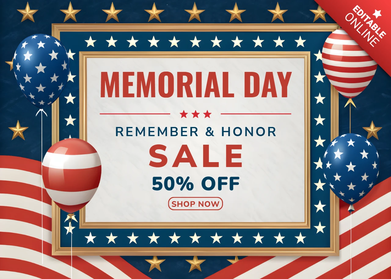 Patriotic Memorial Day Sale Template Design with Stars and Stripes