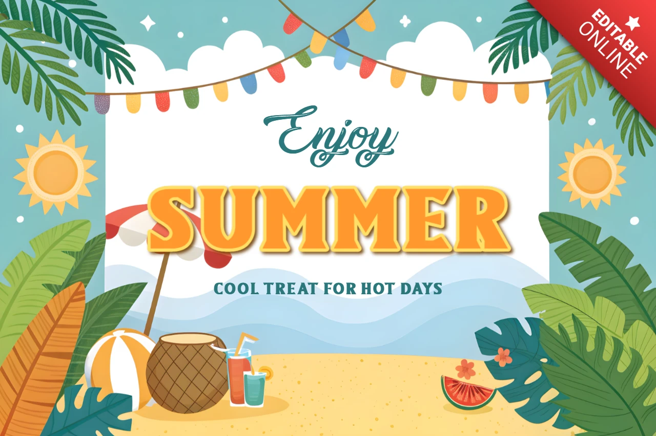 Summer Vibes Editable Design Template with Tropical Elements