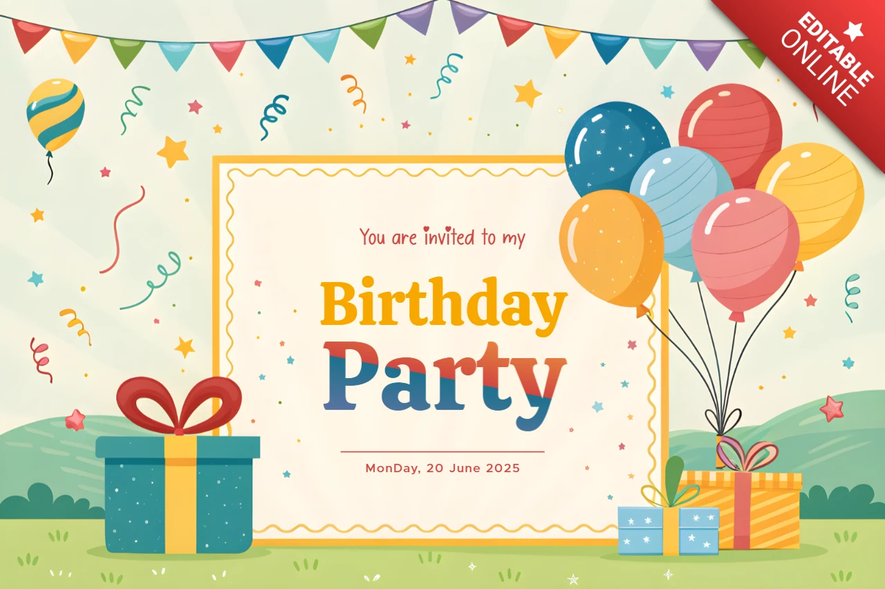 Colorful Cartoon Birthday Party Invitation Template Design