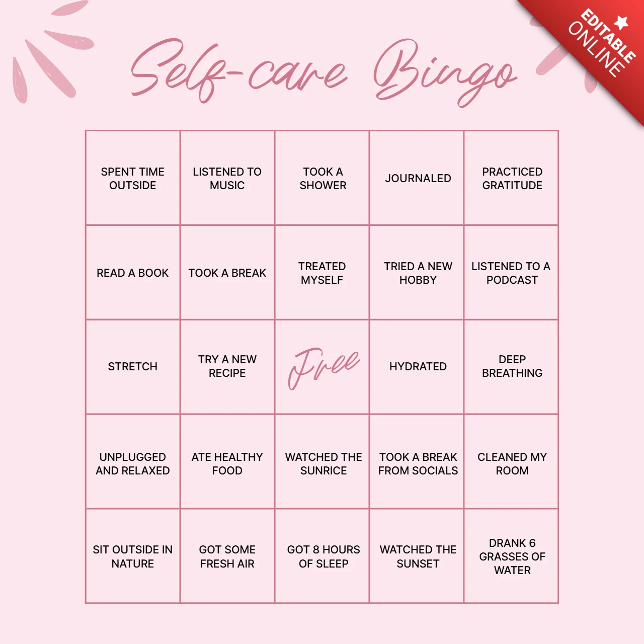Zelfzorg bingo activiteit instagram post ontwerpsjabloon