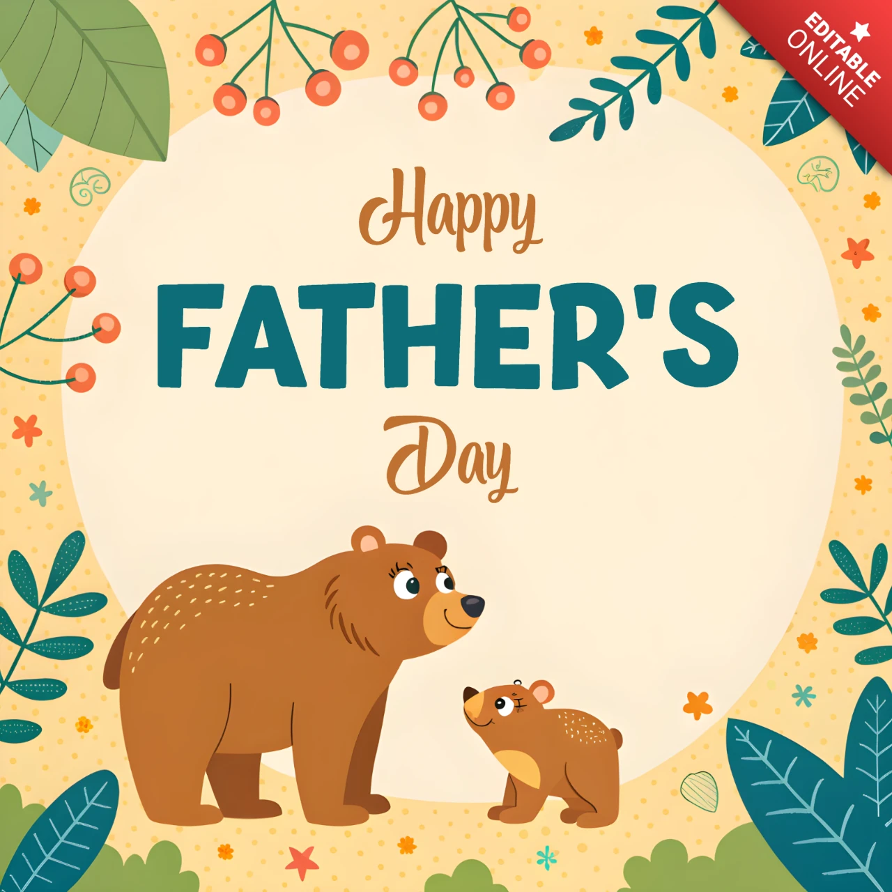Whimsical Father's Day Design Template with Cute Bears