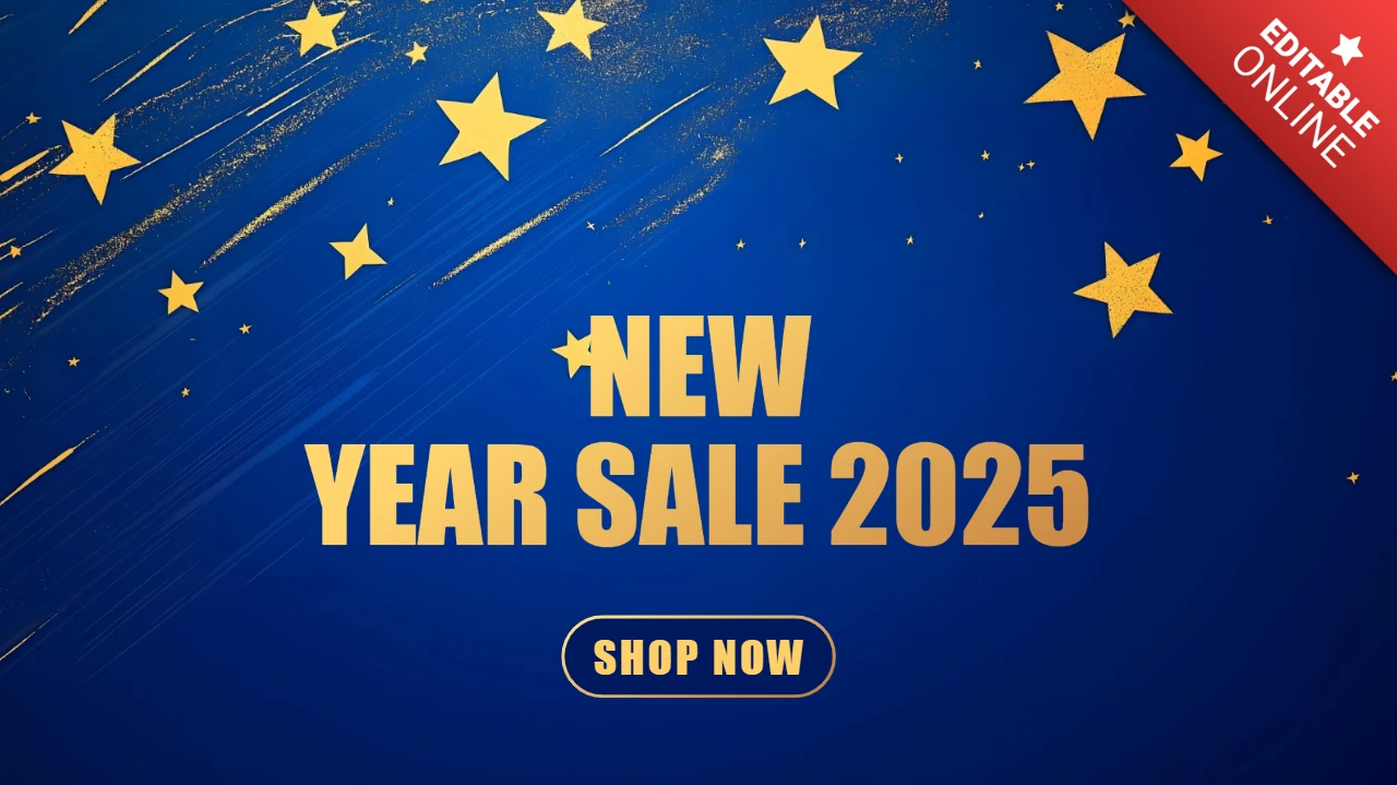 Étoiles bleues et or du nouvel an vente 2025 design template