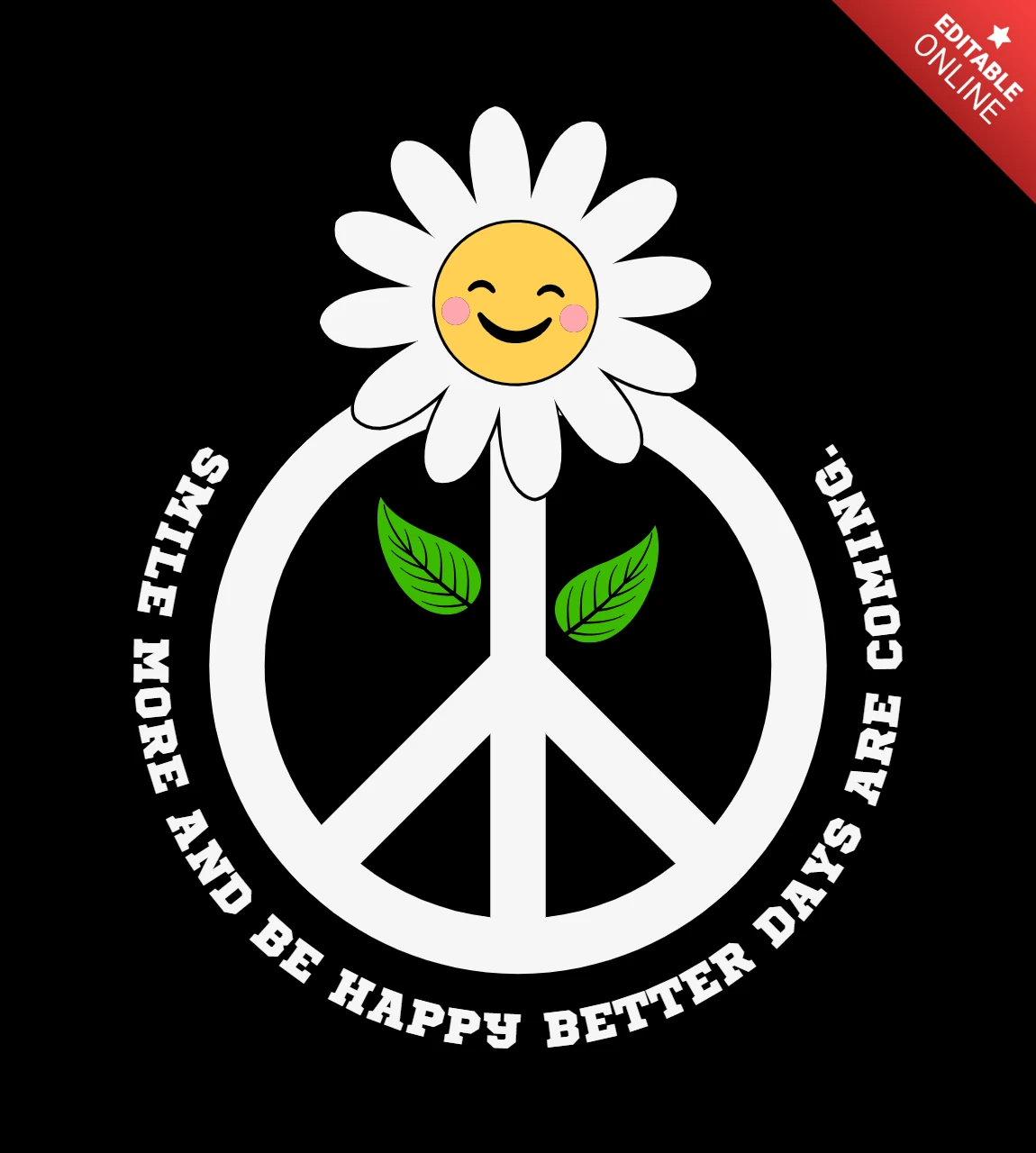 Peace And Love Smiling Flower T-shirt Design Template