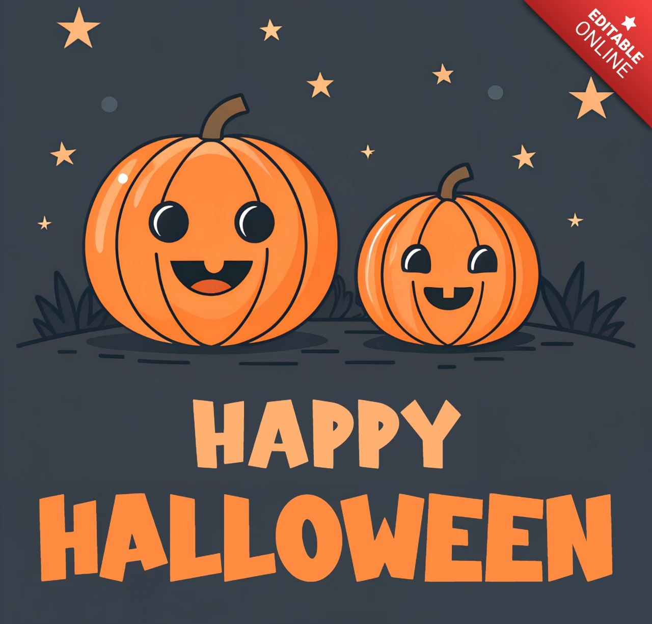 Niedliches Jack-o-Lantern Kawaii-Design für festliche Halloween-Grußkartenvorlagen