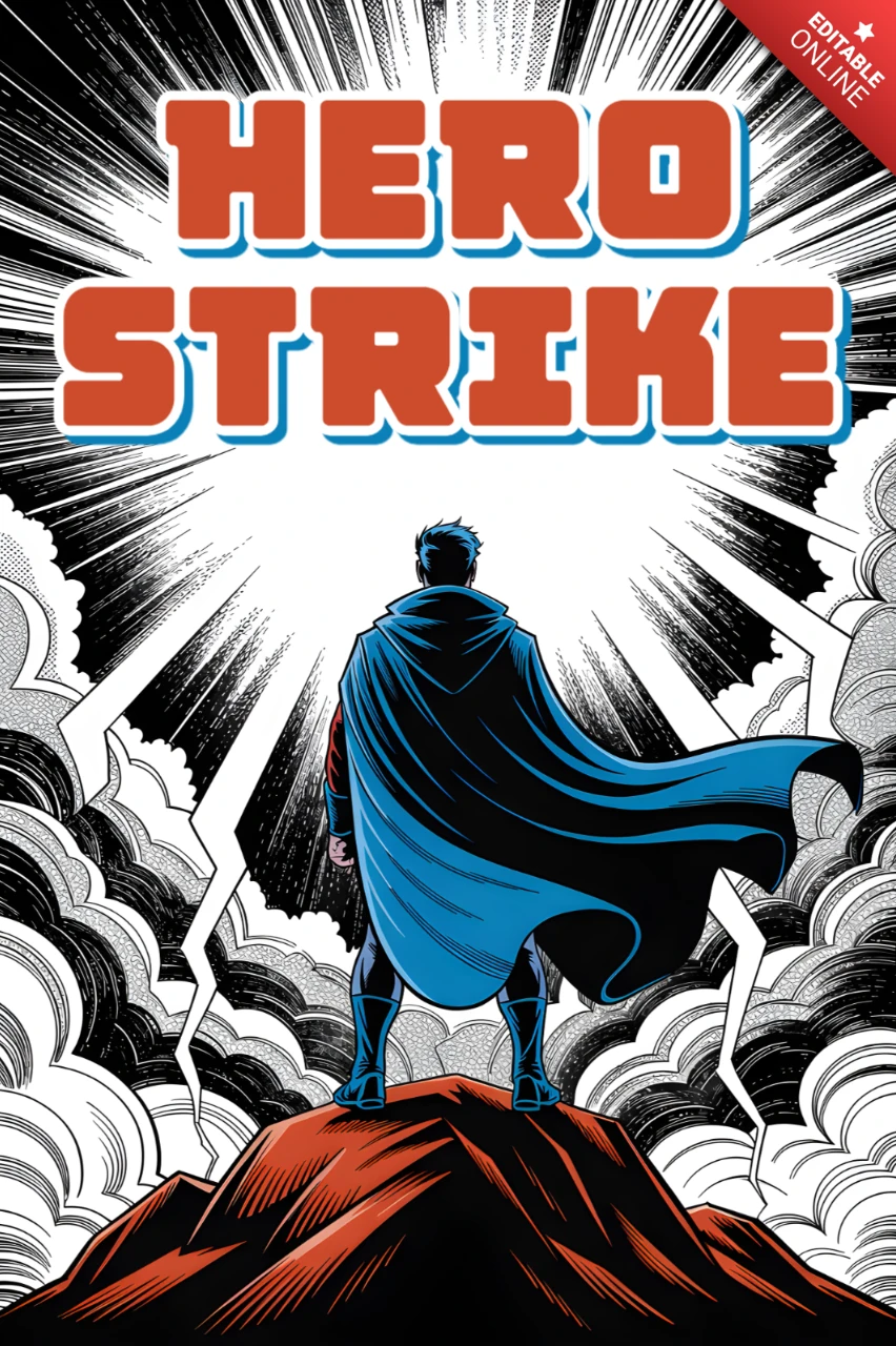 Modèle de poster de style bande dessinée de héros pour marchandises