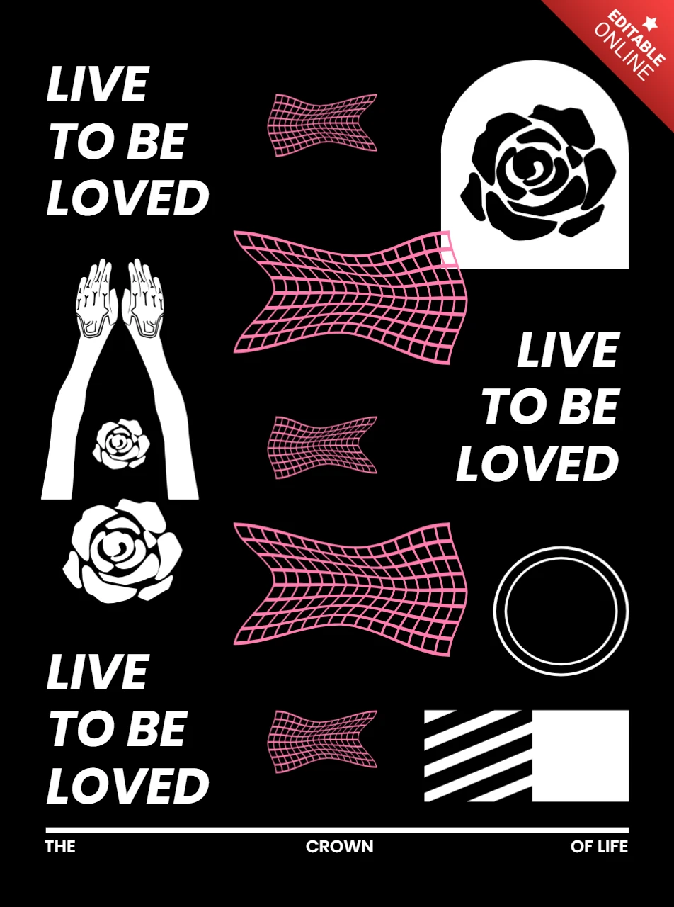 Bold Graphic Template with Roses for Apparel Design