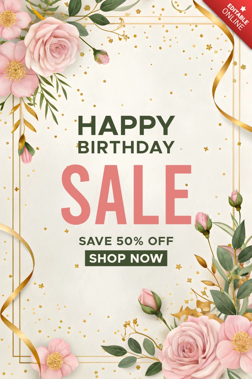 Design de template de venda de aniversário floral elegante com flores rosas