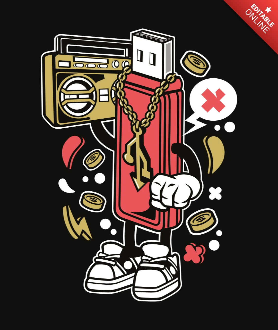 Flash Disk Cartoon Character T-Shirt Design Template