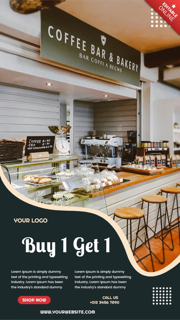 Kaufen Sie 1 erhalten 1 Kaffee Verkauf Instagram Geschichte Post Design Vorlage