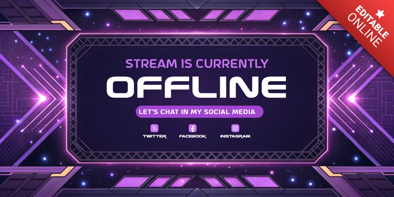 Futuristic Offline Stream Design Template with Social Media Links