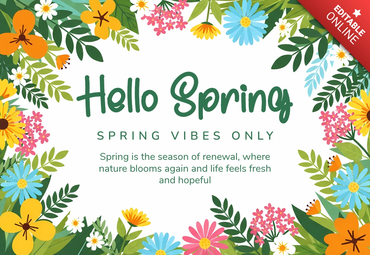 Modelo de design floral de primavera para cartão de saudação