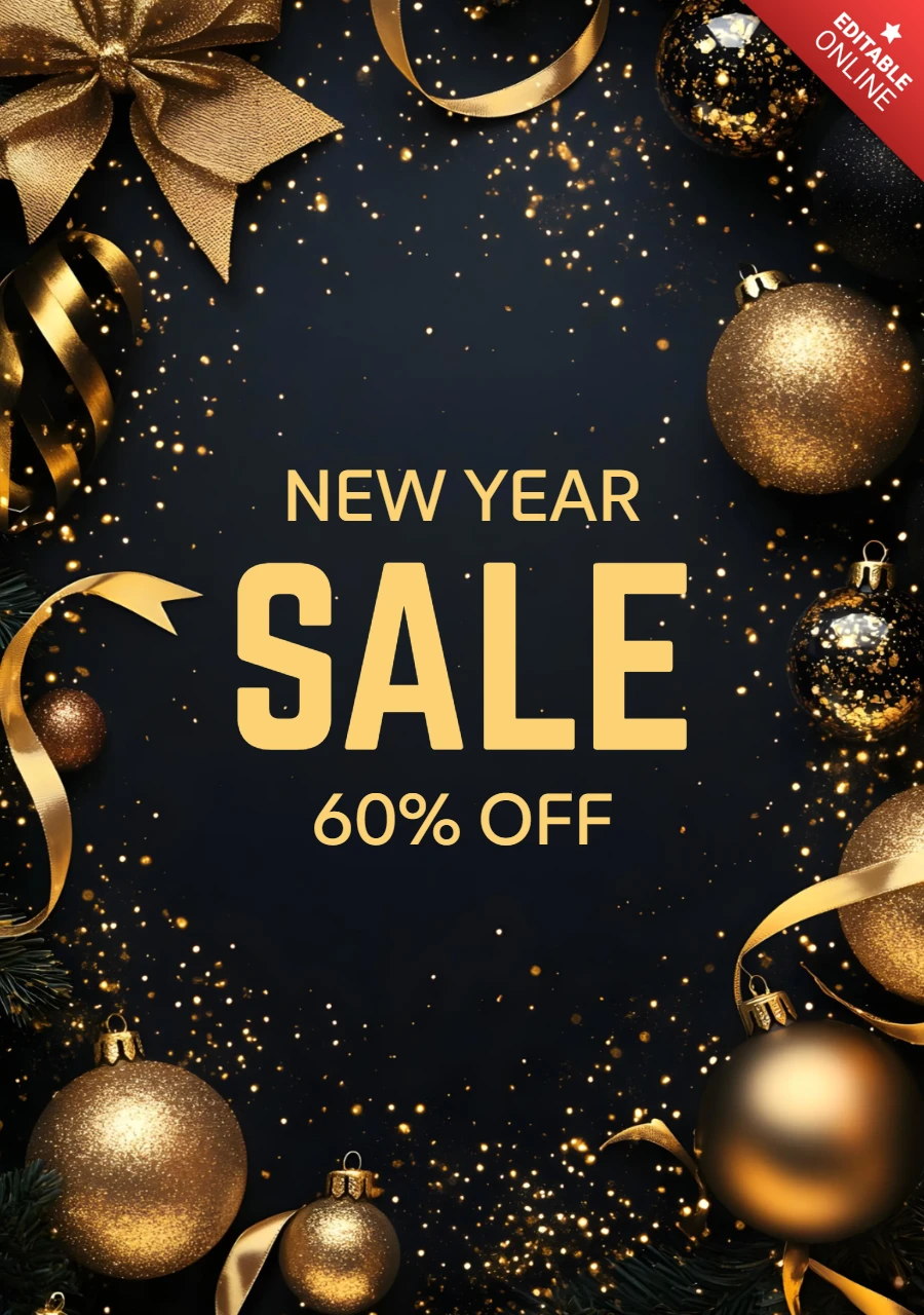 New Year Sale 60 Percent Off Gold Ornaments Design Template