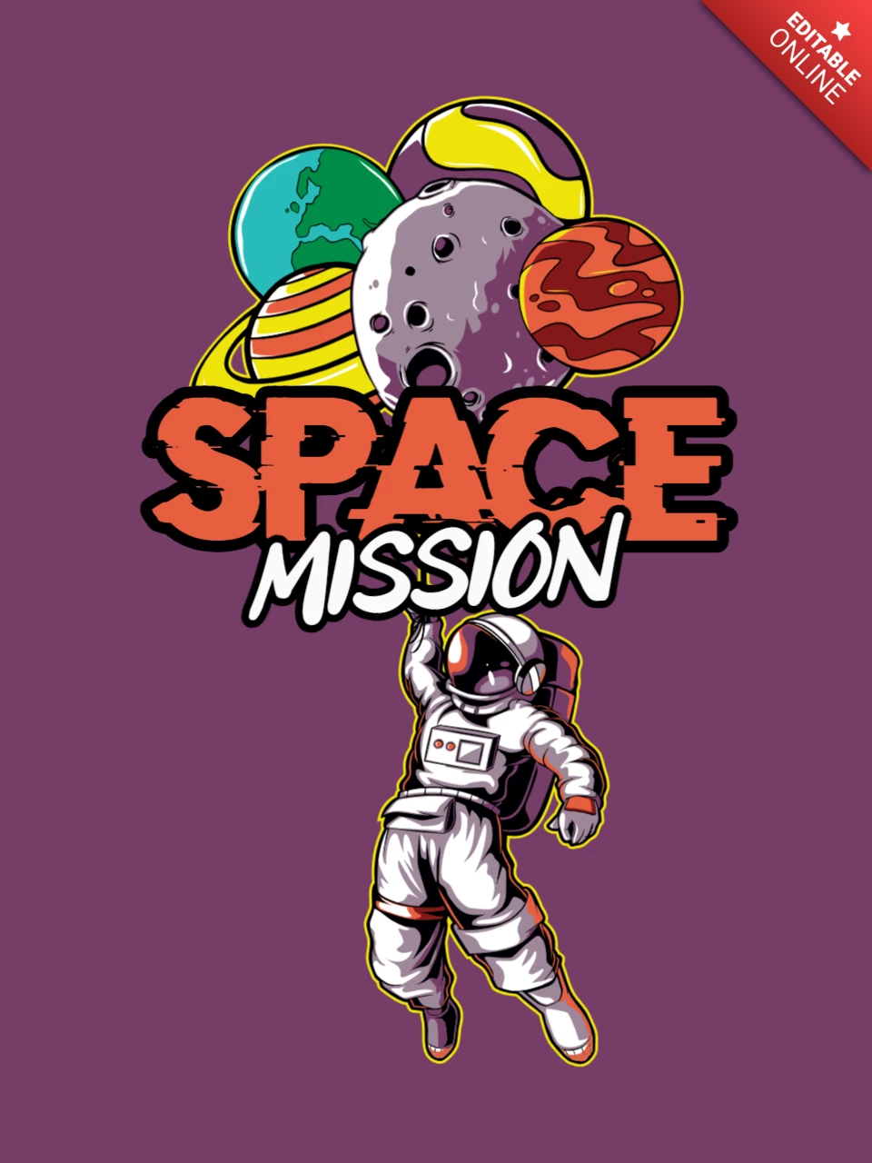 Modelo de design de camiseta de missão espacial com astronauta