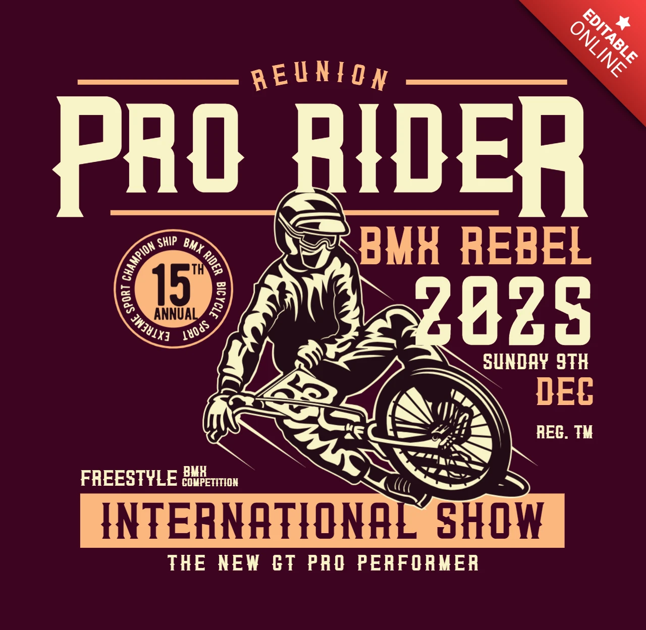 Modèle de t-shirt vintage bmx rebelle pro rider