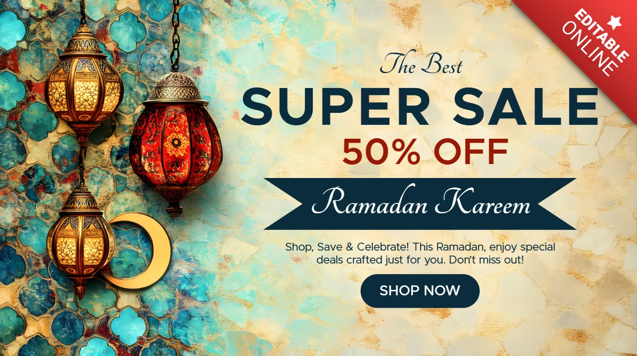Ramadan Kareem Sale Design Template – Elegant Lanterns & Mosaic Style