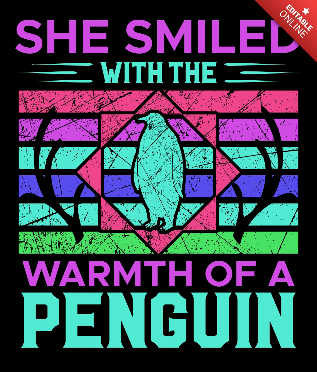 Retro Penguin Design Template with Vibrant Colors and Playful Typography