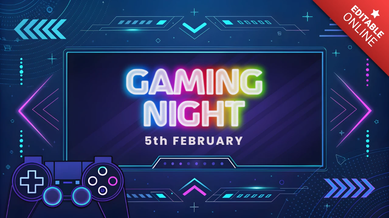 Neon Gaming-Nacht-Eventvorlage mit Controller