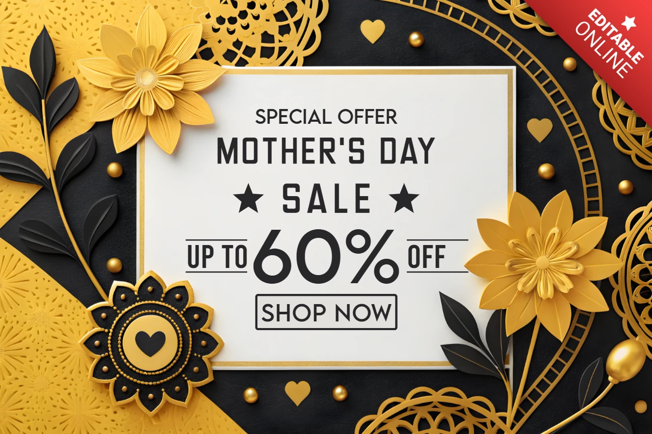 Elegante diseño de plantilla de venta para el Día de la Madre con elementos florales - hasta un 60% de descuento