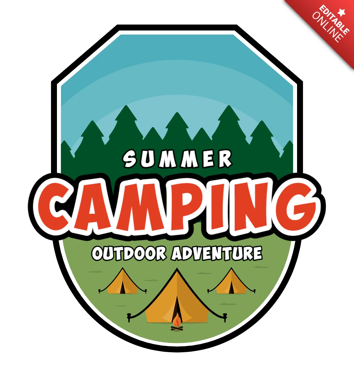 Sommer Camping Outdoor Abenteuer Logo Design Vorlage