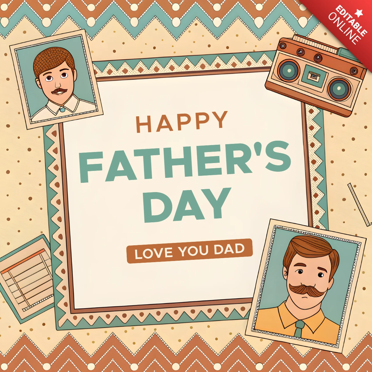 Retro Father's Day Greeting Card Template - Editable Design for Celebrating Dad