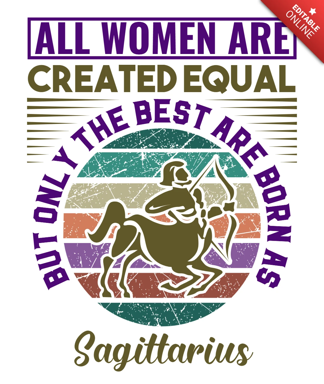 Bewerkbare retro typografie ontwerpsjabloon voor vrouwen van de Boogschutter