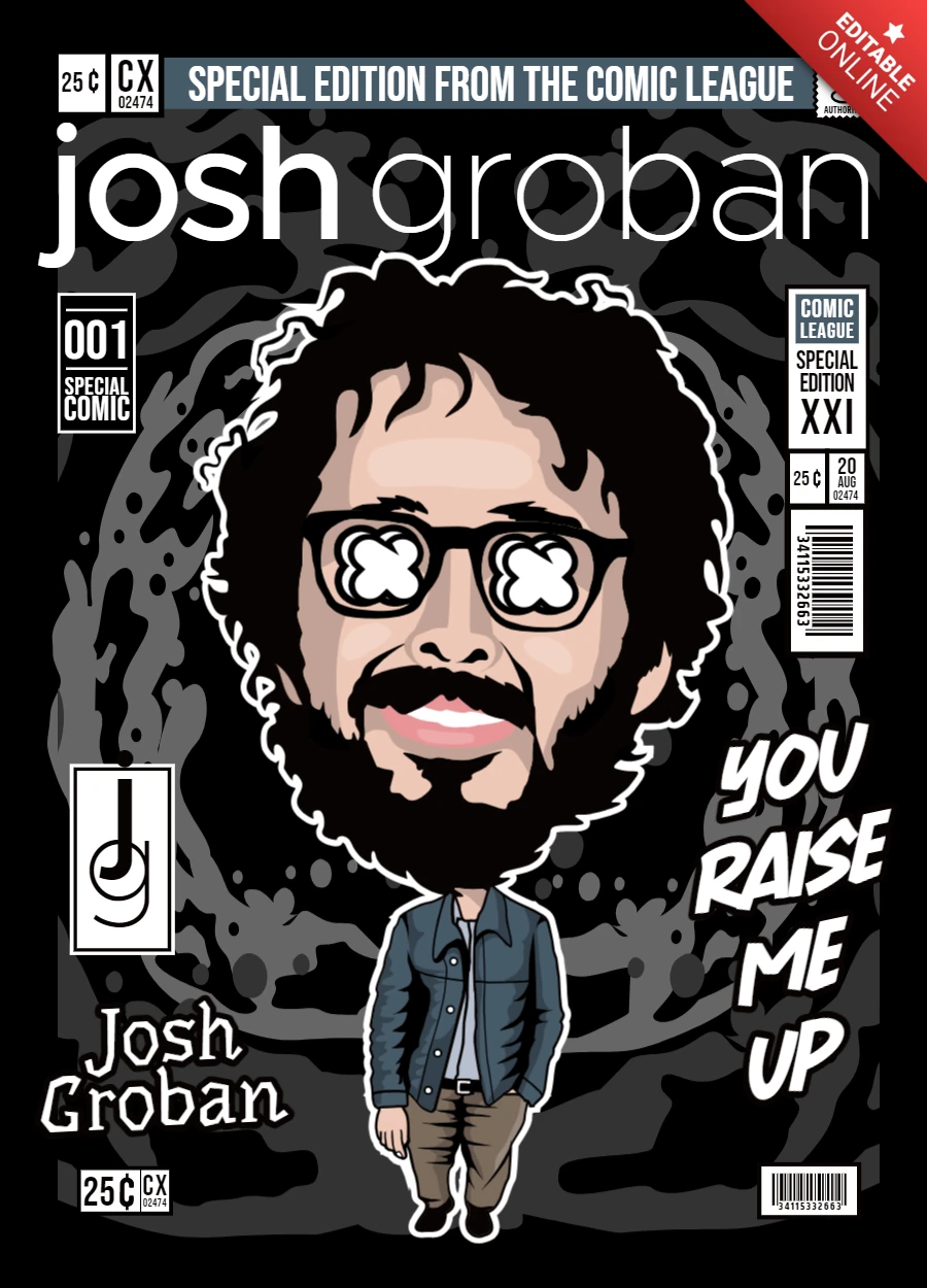 Josh groban cartoon charakter magazin cover design vorlage