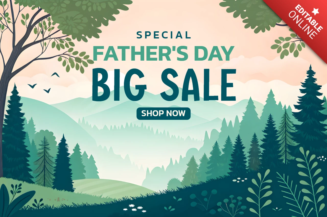 Father's Day Big Sale Design Template with Serene Nature Illustration