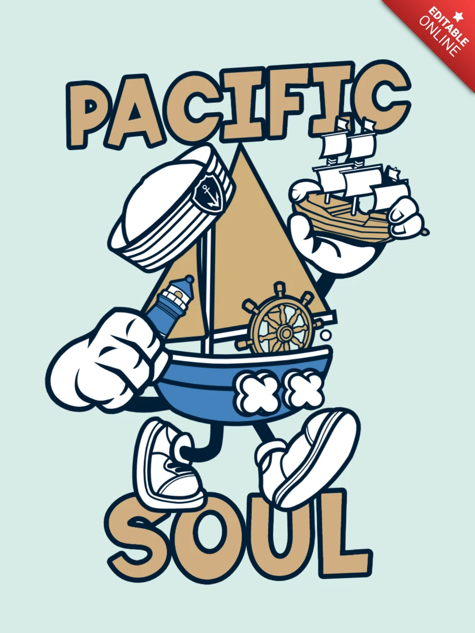 Pacific soul boot cartoon t-shirt ontwerpsjabloon