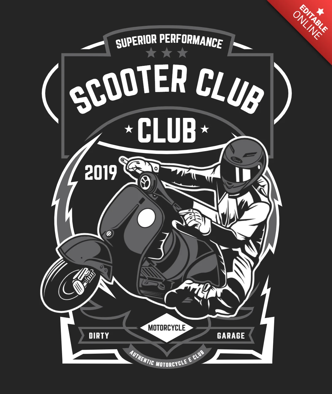 Scooter Club Badge T-Shirt Design Template