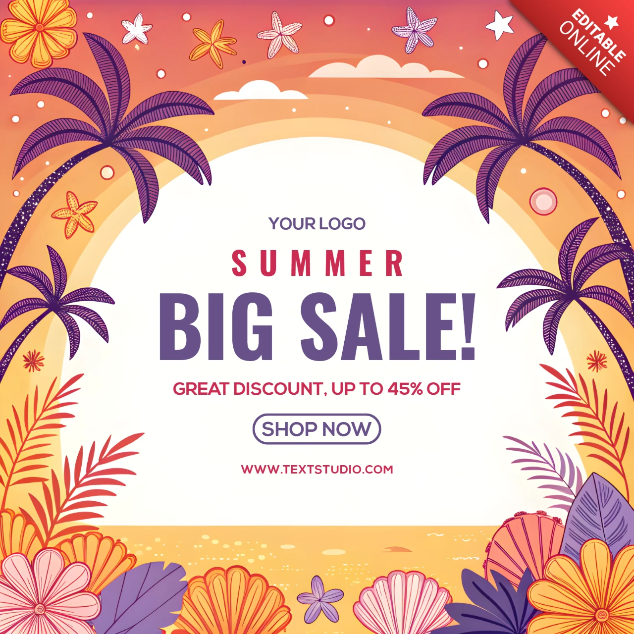 Vibrant Summer Sale Template Design with Tropical Elements