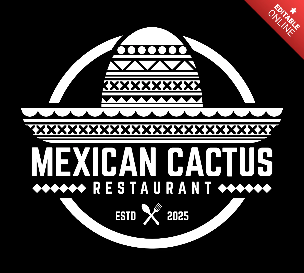Mexican Cactus Restaurant Logo Design Template