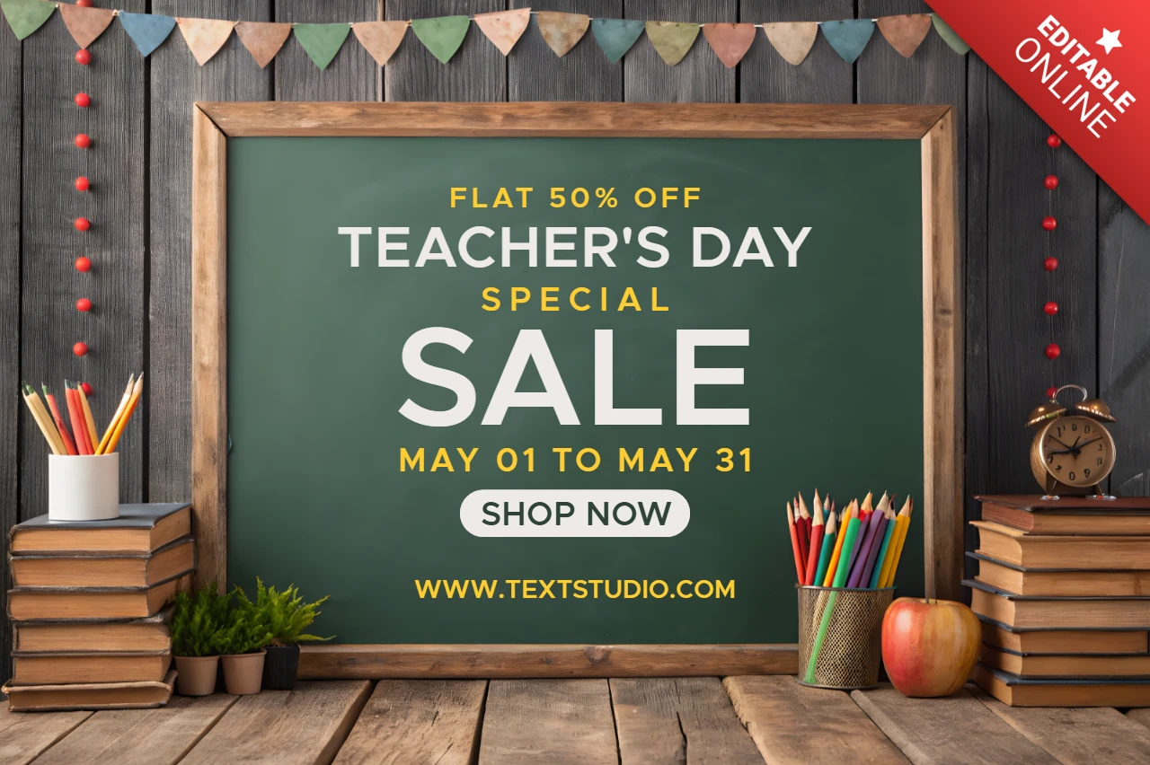 Chalkboard Style Teacher's Day Sale Template Design – Editable Promotion for May