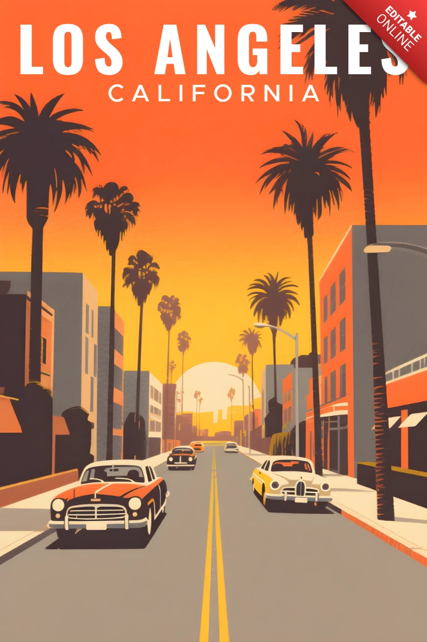 Retro Los Angeles Design-Vorlage für Vintage-Reiseplakat