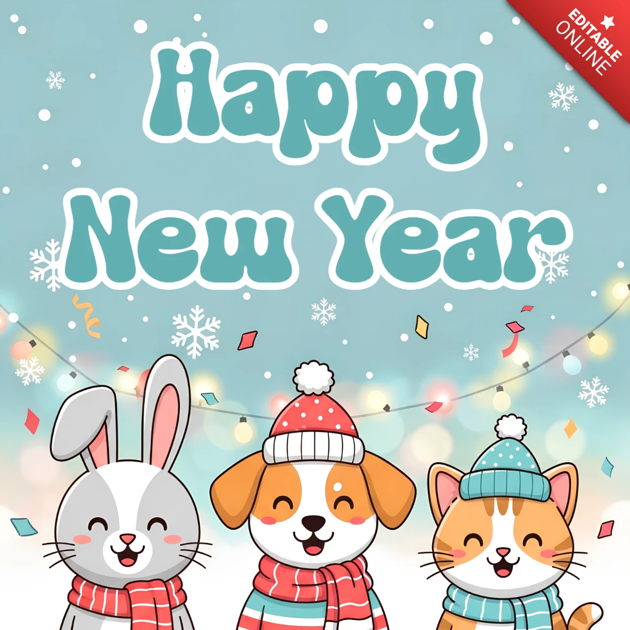 Modèle de carte de vœux avec un design d'animaux mignons pour la nouvelle année