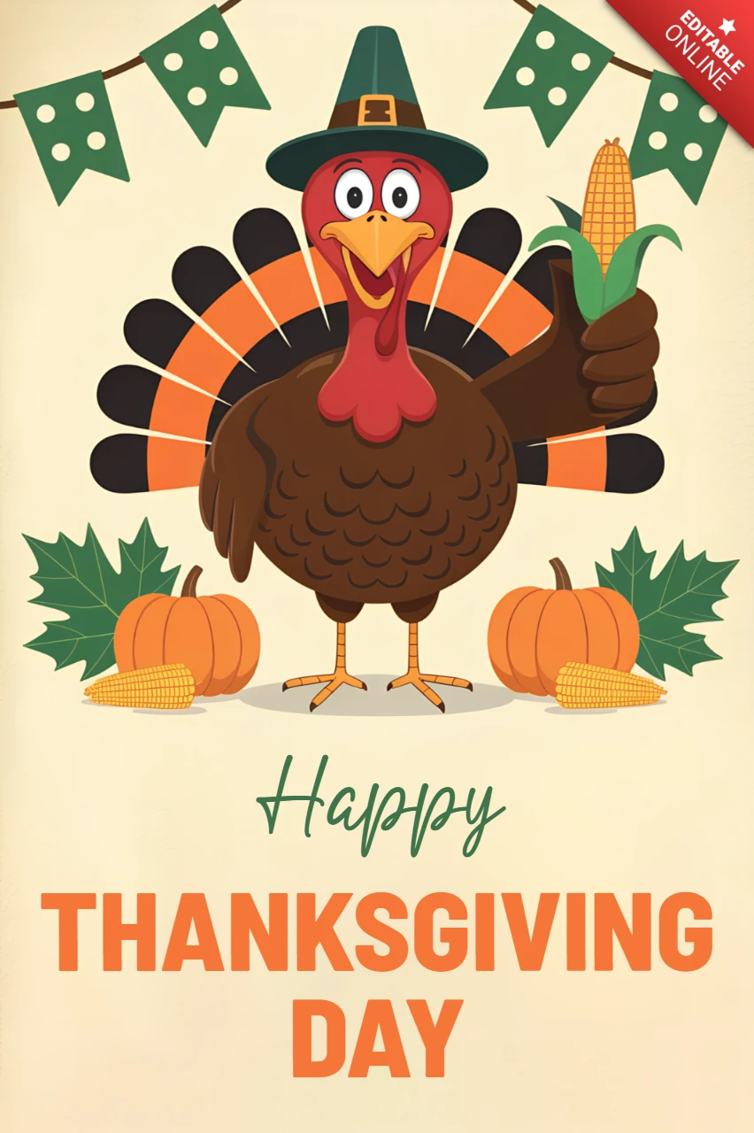 Thanksgiving kalkoen ontwerp sjabloon voor feestdagen wenskaarten
