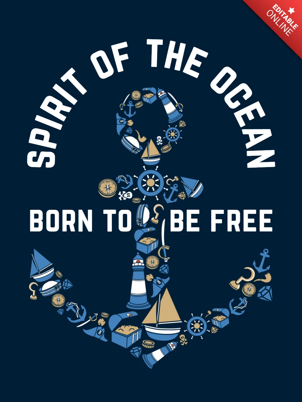 Modèle de conception de t-shirt d'ancre marine esprit d'océan