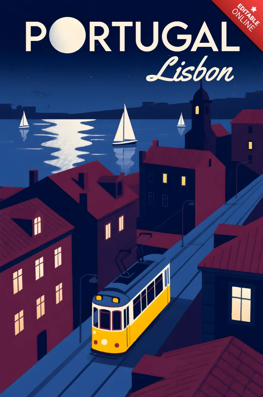 Template de design retro do bonde de Lisboa para pôsteres de viagem