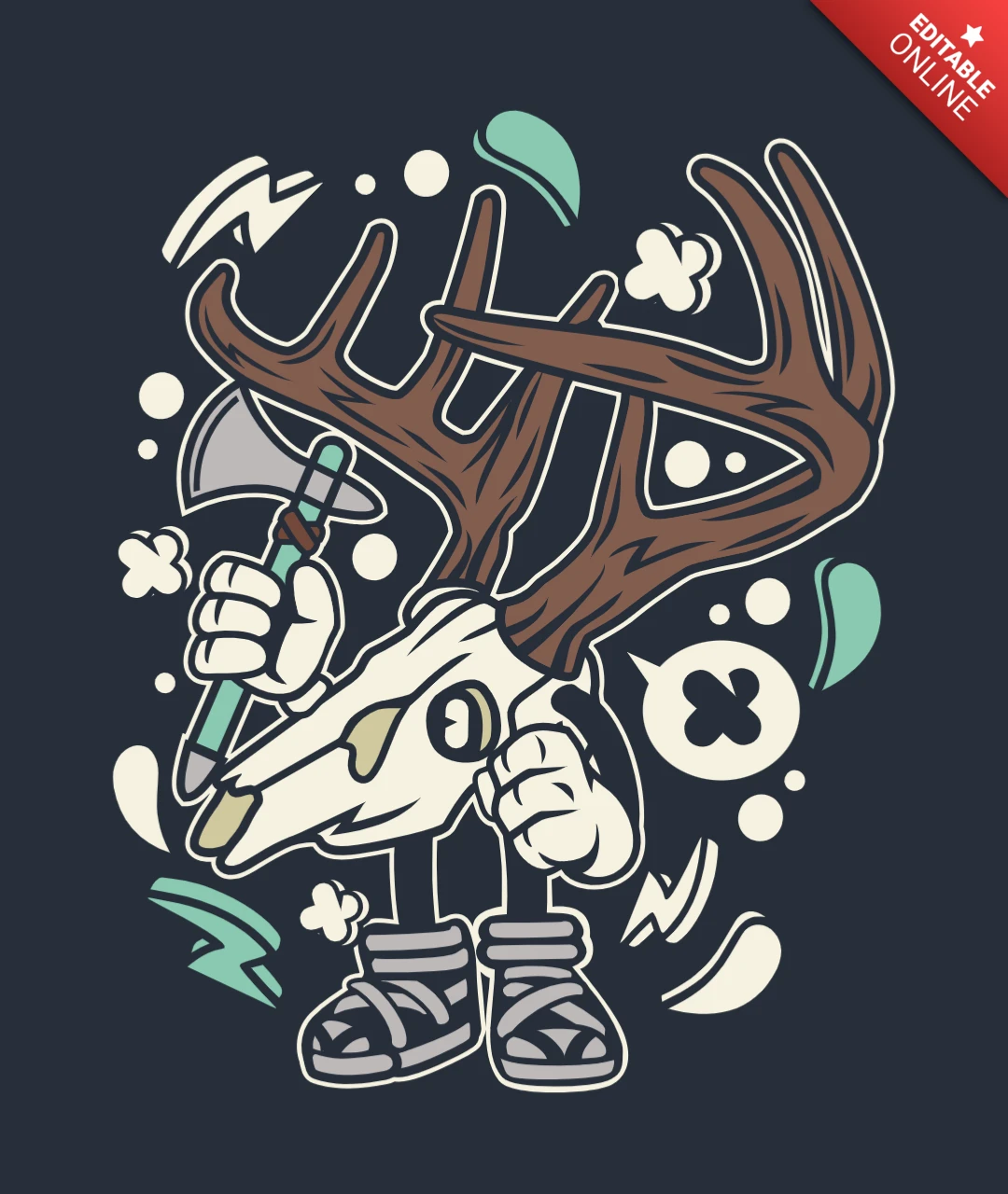 Modelo de design de camiseta de personagem de desenho animado de caveira do deserto