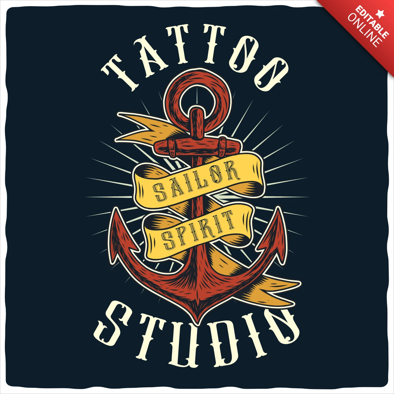 Plantilla de diseño de camiseta para el estudio de tatuajes Sailor Spirit