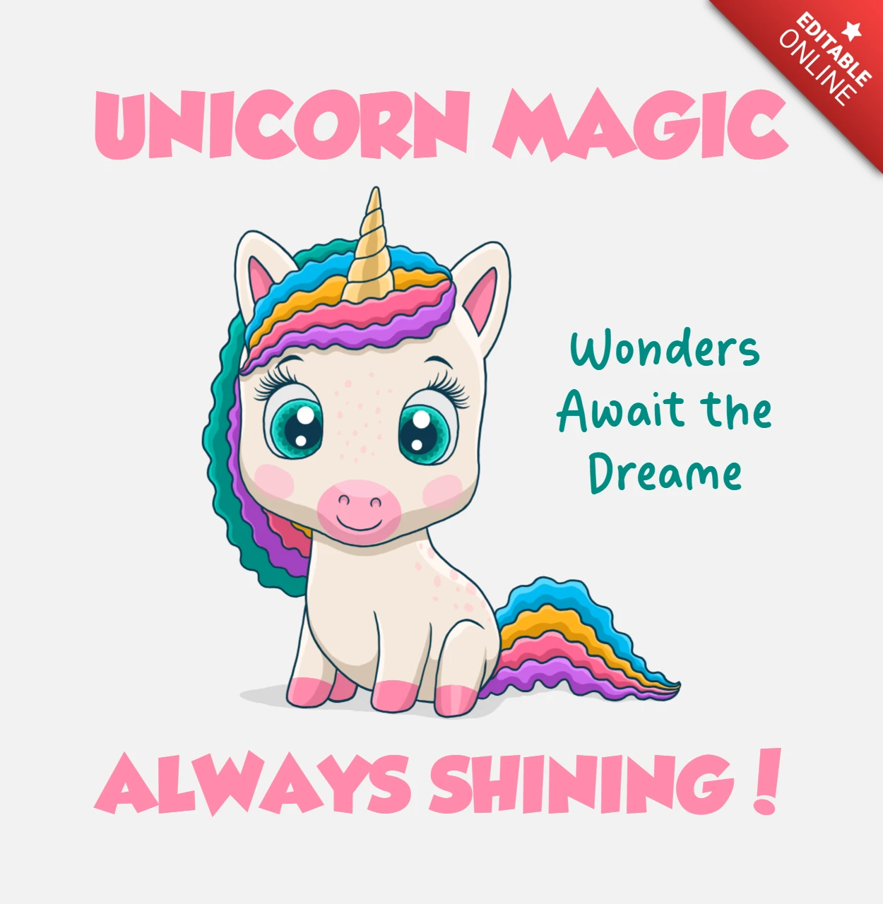 Cita de la felicidad con unicornio lindo diseño de dibujos animados para bebés ilustración