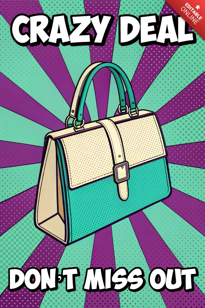 Pop-Art-Handtaschen-Designvorlage für Werbeflyer