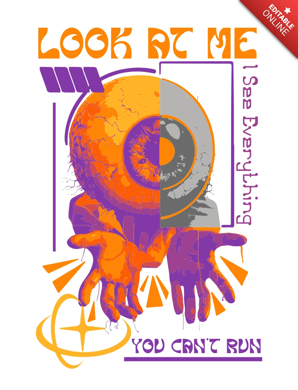Schau dir mein stilisiertes Augengrafik mit dem Zitat "Ich sehe alles" T-Shirt-Design-Template an.