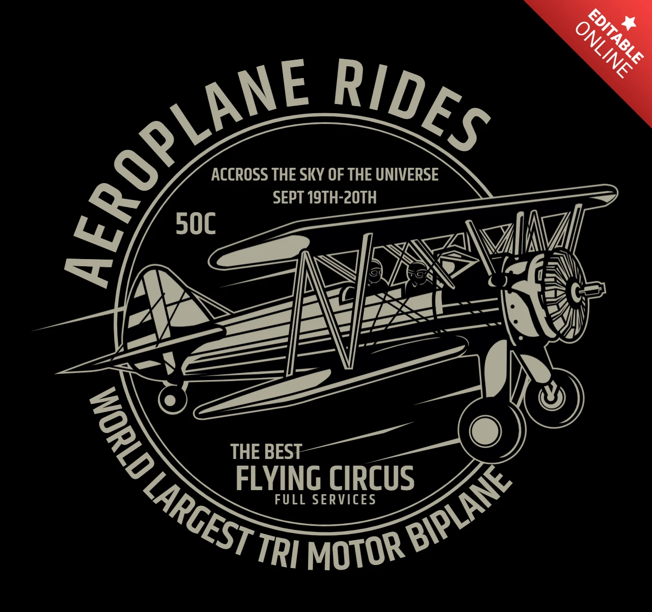 飛行機に乗るTシャツデザインテンプレート
