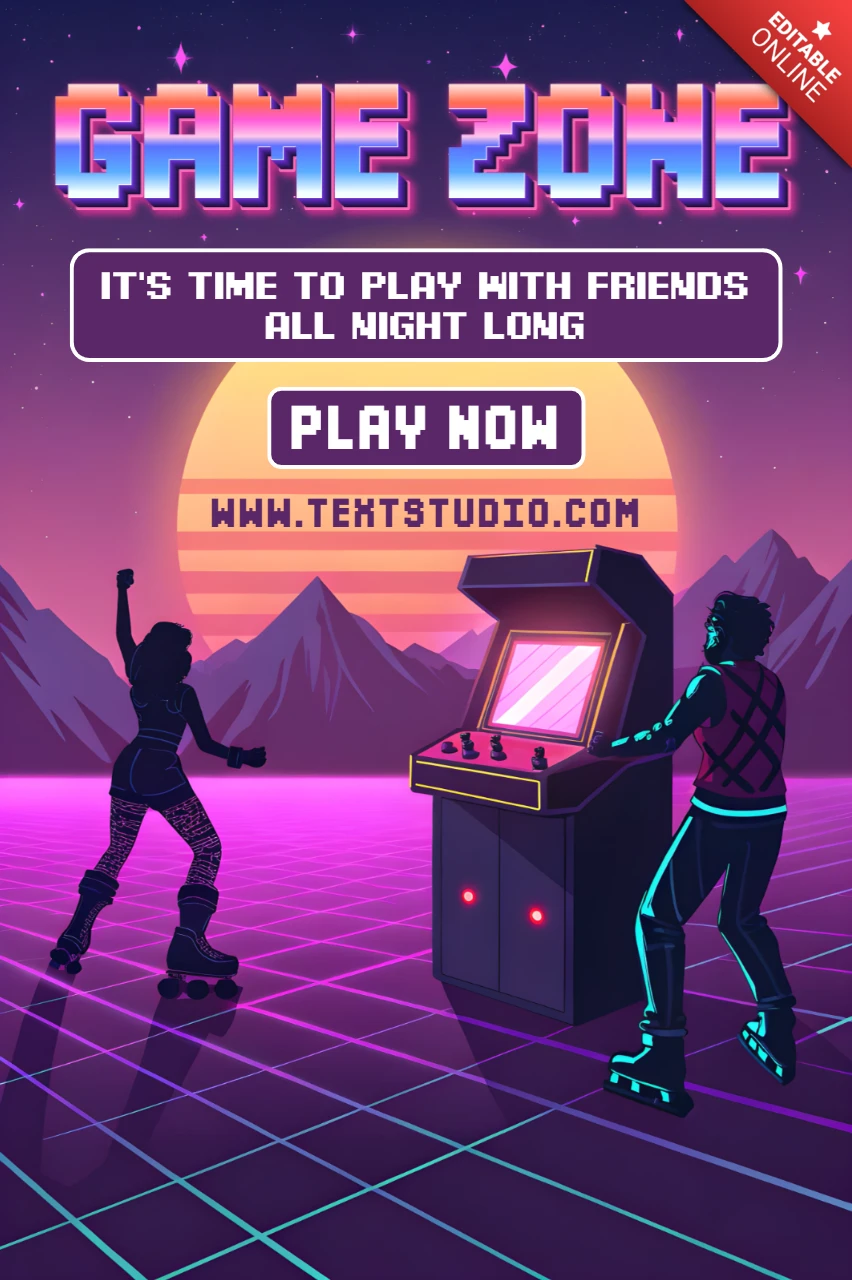 Retrowave Arcade Game Zone Design Template for Flyer or Poster